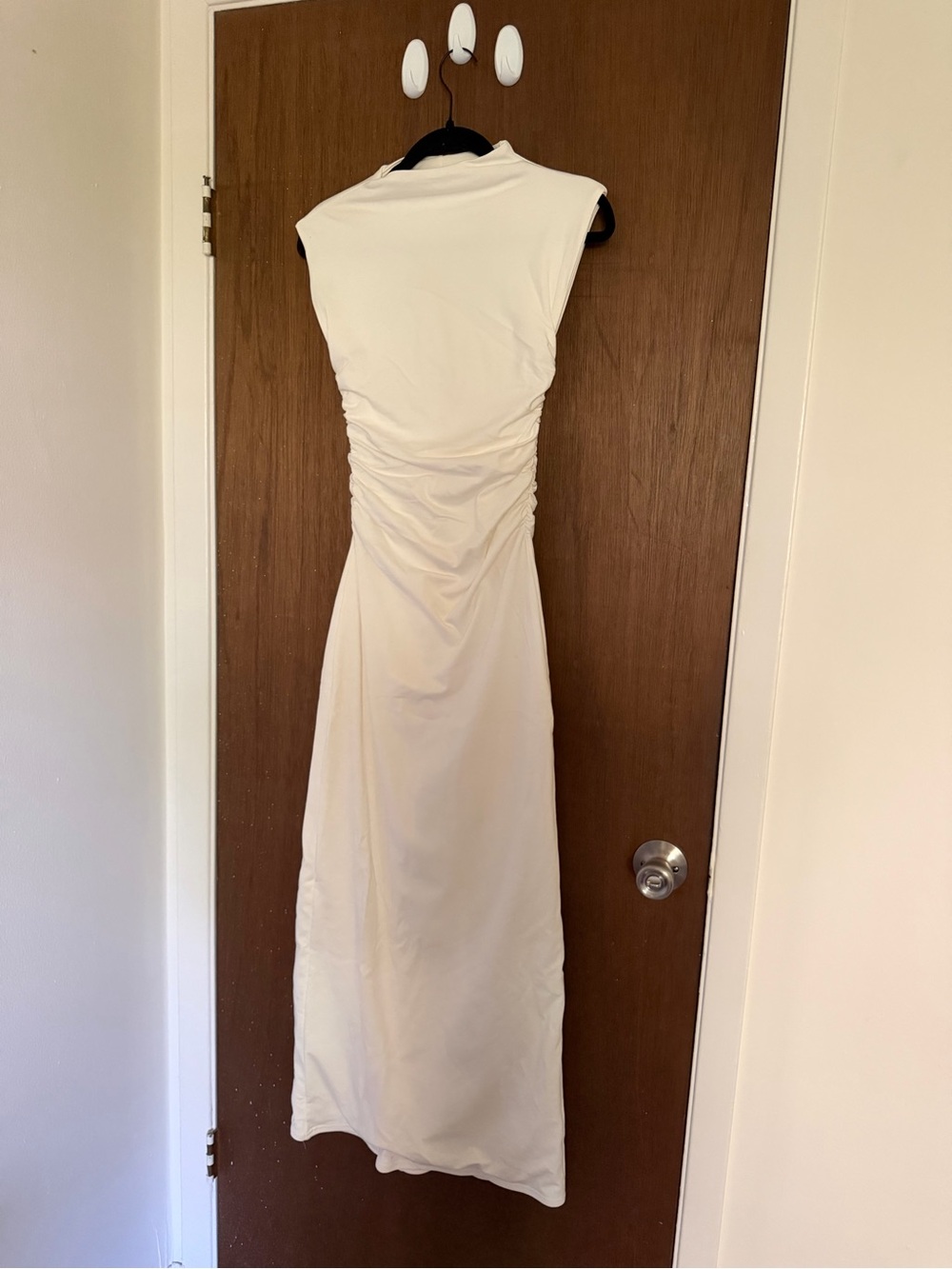 Meshki Cream Ruched Sleeveless Maxi Dress